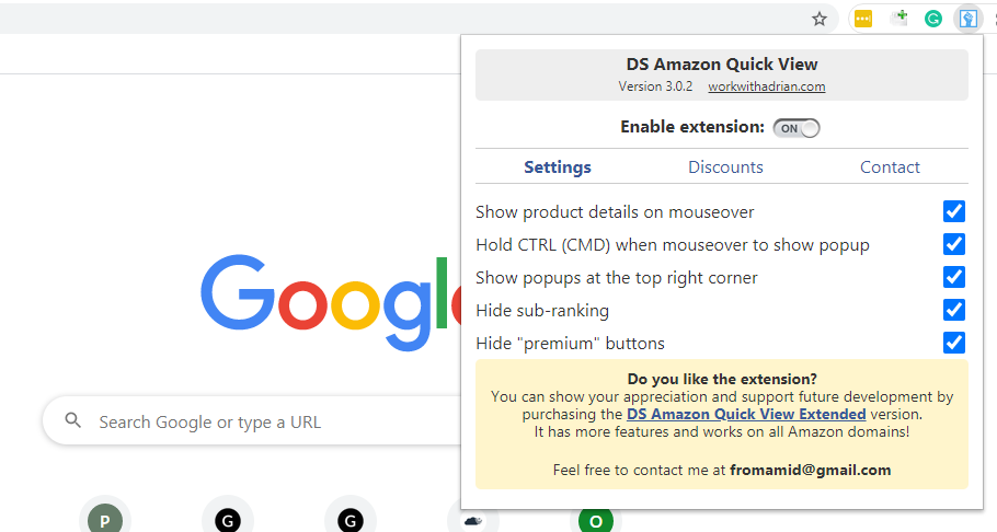 DS Amazon Quick View Chrome Extension