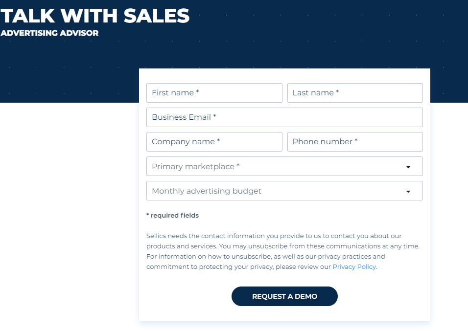 Fill The Details To Request A Demo - Sellics Coupon Code