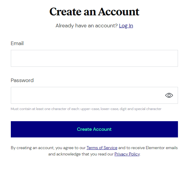 create account on elementor pro