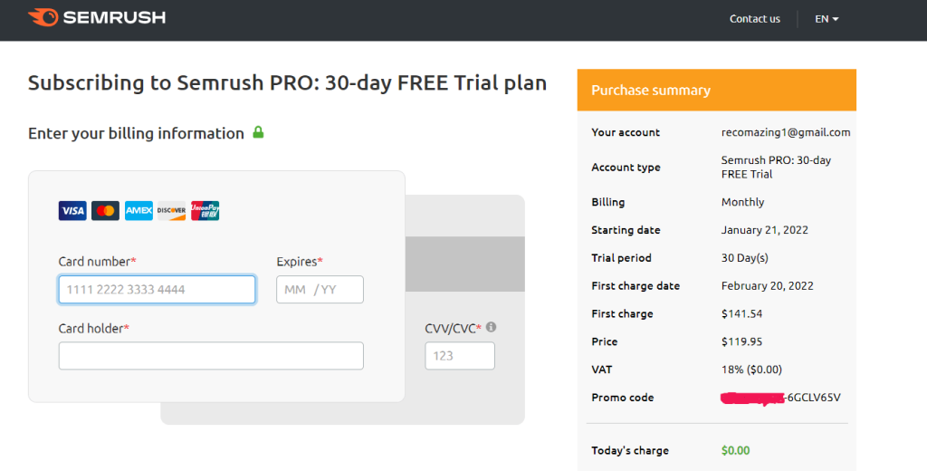 Semrush Checkout Page Semrush Checkout Page