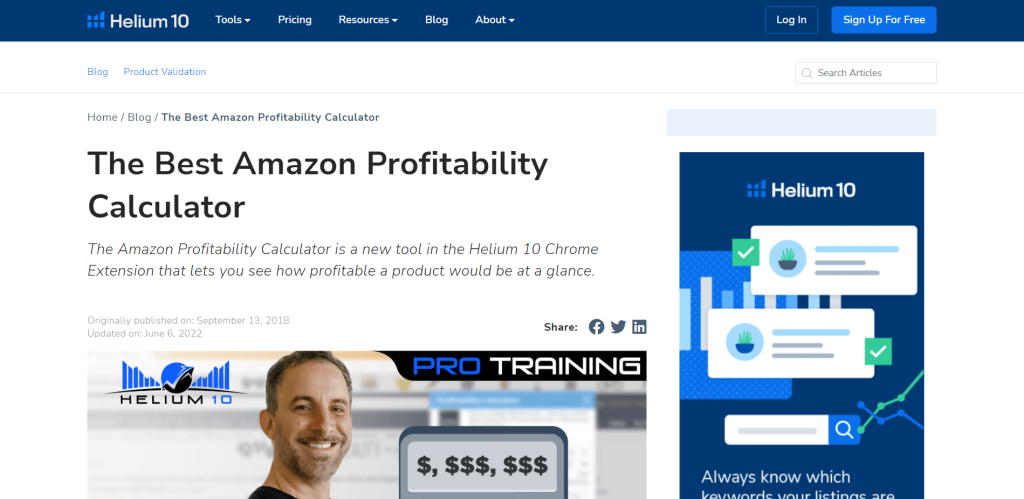 Helium 10 Profitability Evaluator