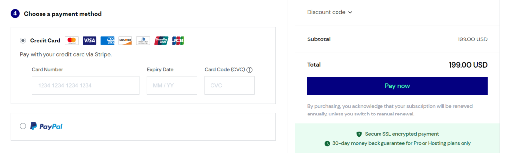 Elementor - Enter card details