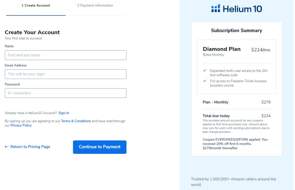Helium 10 -Create Your Account