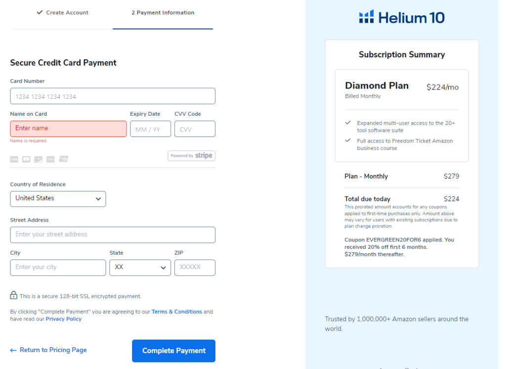 Helium 10 - Payment Information